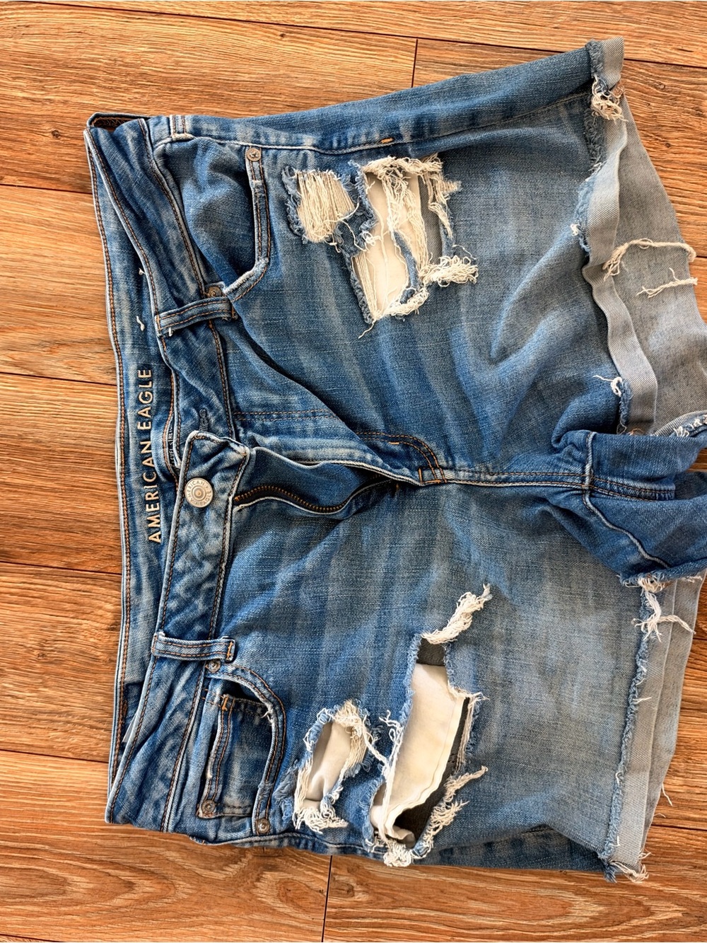 American Eagle Outfitters Distressed Light Blue Denim Shorts